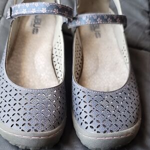JBU Blue/Gray Perforated Mary Jane Flats